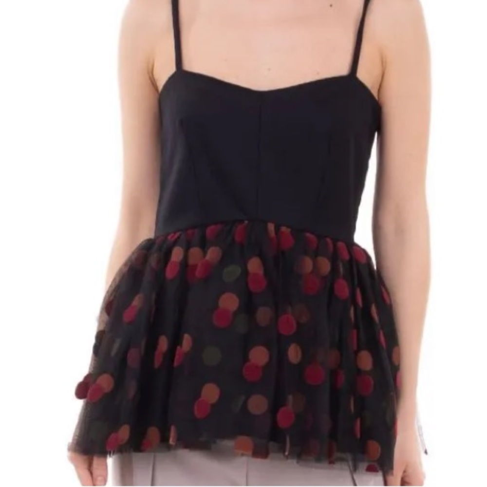 ISA ARFEN Tulle Peplum Top Size M. Wool blend polka dot